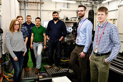 Diamond staff and Johnson-Matthey collaborators on the I14 beamline. © Diamond Light Source
