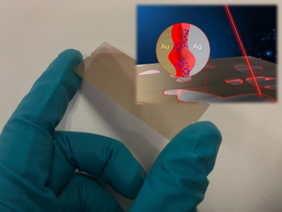The SERS chip, which also may have uses in food safety monitoring, anti-counterfeiting and other fields where trace chemicals are analysed. Credit: Huaxiu Chen, University at Buffalo.