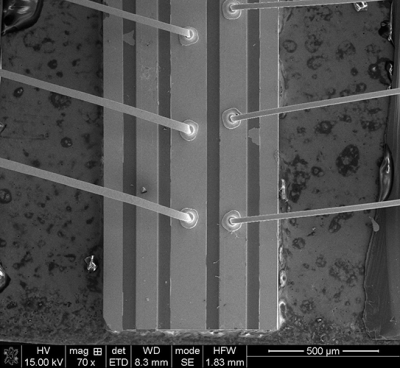 Scanning electron microscope image of the terahertz quantum cascade laser. Credit: Wang et al./AIP Advances