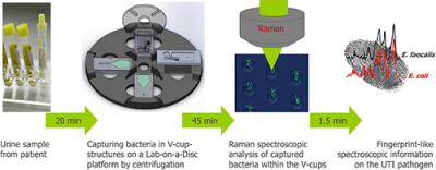 This image shows the workflow of the Lab-on-a-Disc device. Credit: Ute Neugebauer/ Jena University Hospital 工作流Lab-on-a-Disc装置的示意图