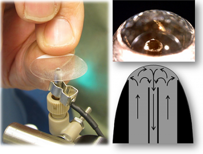 Researchers at the Oak Ridge National Laboratory have developed a new sampling interface for mass spectrometers that only requires a solid or liquid sample to be touched onto a drop of solvent in the interface. 照片和图的新采样接口