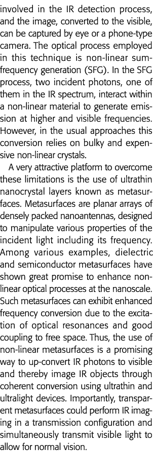 involved in the IR detection process, and the image, converted to the visible, can be captured by eye or a phone-type