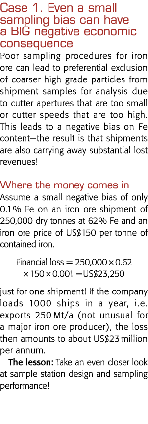 案例1即使是很小的抽样偏差有很大负面经济后果可怜的铁矿石抽样程序