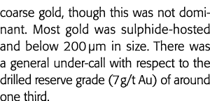 粗金,虽然这不是占主导地位的最黄金是sulphide-hosted和规模低于200米有一个属