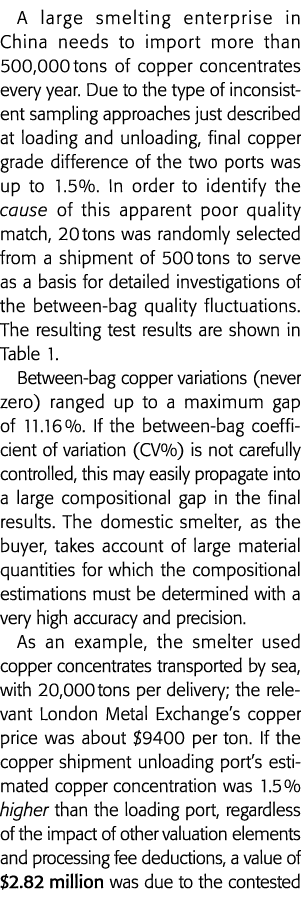 大型冶炼企业在中国需要进口超过500000吨铜精矿每年由于