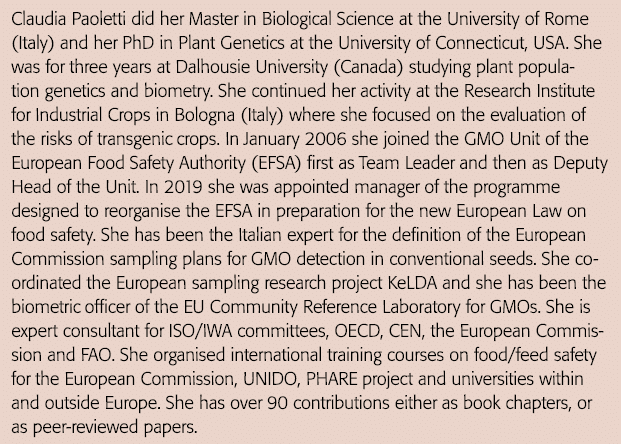 Claudia Paoletti做她的主人在罗马大学的生物科学(意大利)和她的植物遗传学博士学位