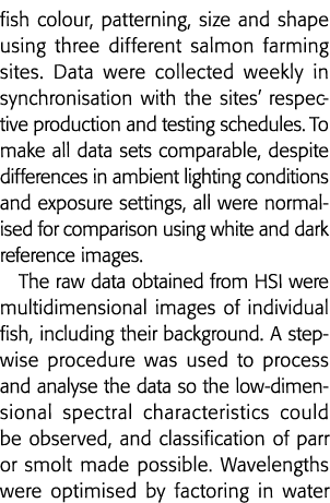 鱼颜色、图案、大小和形状使用三种不同的鲑鱼养殖网站syn的数据是每周收集的