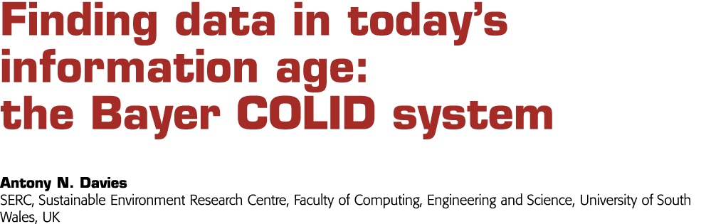 发现数据在当今信息时代:拜耳COLID系统N安东尼戴维斯SERC、可持续环境复位