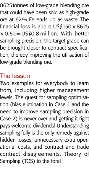 8625吨的低级混合矿石,可以作为高档出售铁矿石62%铁最终fi浪费