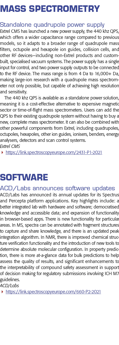 质谱分析独立四极电源Extrel CMS推出了一个新的电源,440 khz每秒,whi