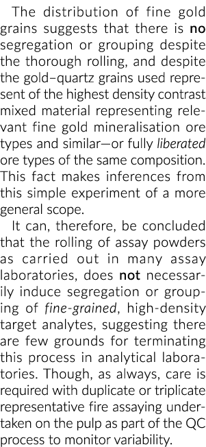 The distribution of fine gold grains suggests that there is no segregation or grouping despite the thorough rolling,