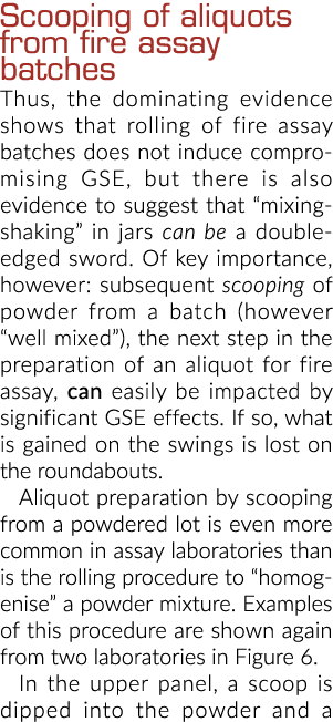 Scooping of aliquots from fire assay batches Thus, the dominating evidence shows that rolling of fire assay batches d