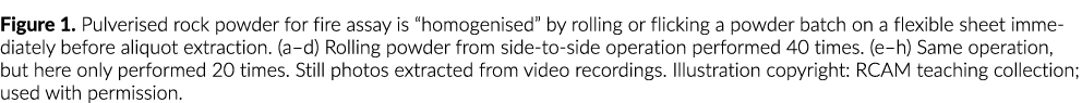 Figure 1  Pulverised rock powder for fire assay is  homogenised  by rolling or flicking a powder batch on a flexible