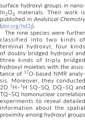 surface hydroxyl groups in nano-In2O3 materials  Their work is published in Analytical Chemistry (doi org hd2j)  The