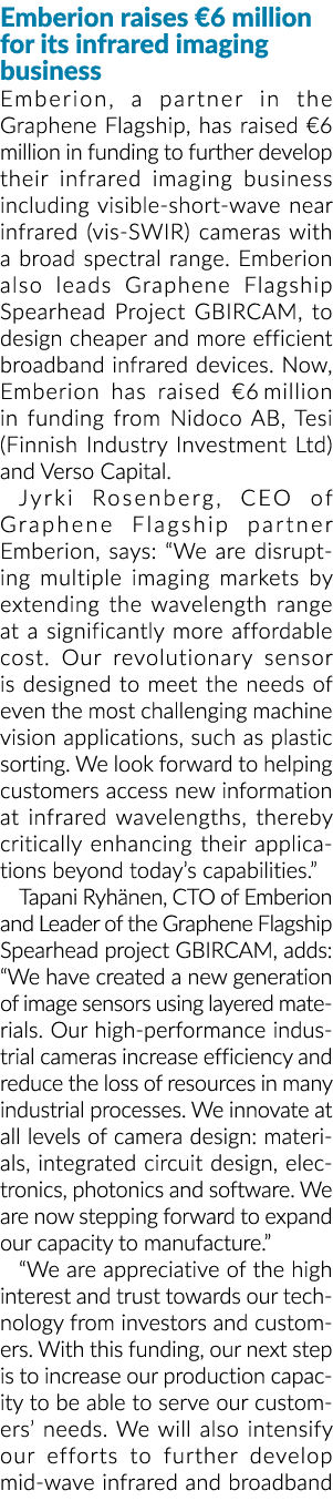 Emberion红外现象引发了600万年g business Emberion, a partner in the Graphene Flagship, has raised