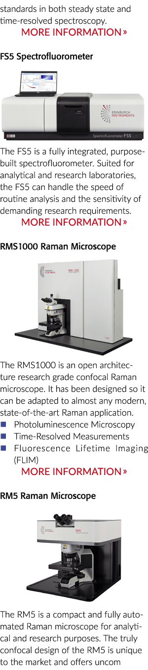 standards in both steady state and time-resolved spectroscopy  More Information   FS5 Spectrofluorometer     The FS5