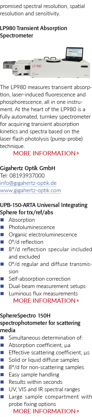 promised spectral resolution, spatial resolution and sensitivity  LP980 Transient Absorption Spectrometer #   The LP9