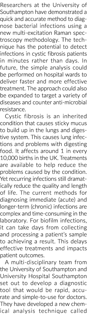 南安普顿大学的研究人员已经证明了一种快速而准确的方法来诊断细菌发生