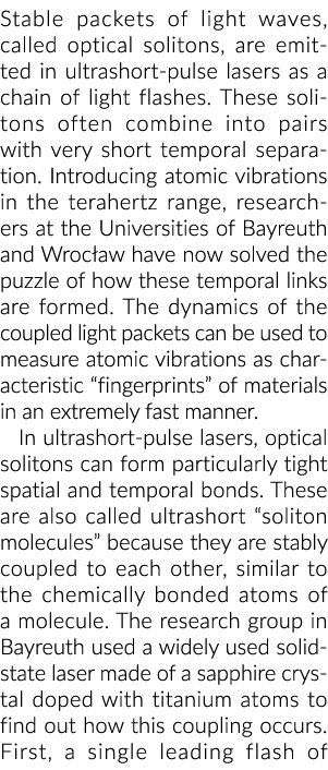 稳定的包光波,称为光学孤子,在超短脉冲激光发射光链fl