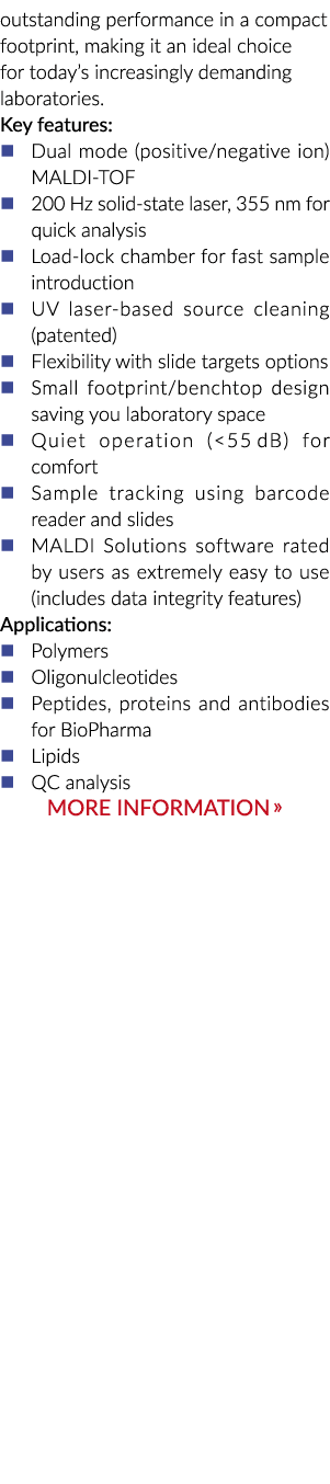 杰出的表现在一个紧凑的足迹,今天年代要求越来越高的实验室里的一个理想的选择