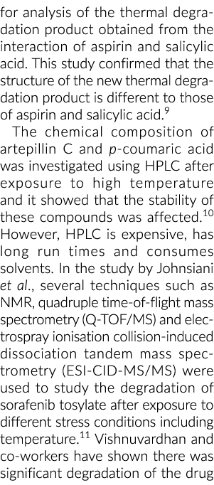 热降解产物的分析从阿司匹林和水杨酸的交互获得这斯图
