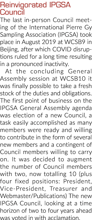 重新IPGSA委员会的最后面对面理事会会议国际皮埃尔Gy抽样协会(I