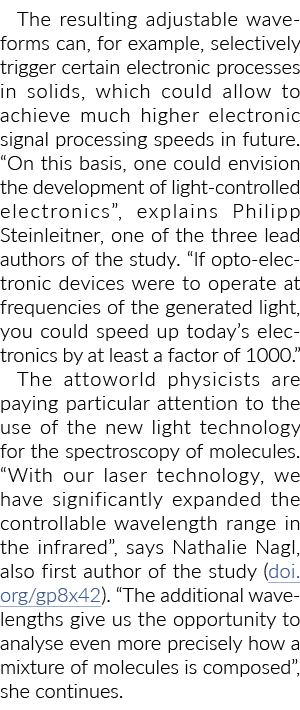 例如,由此产生的可调波形可以选择性地触发某些固体中的电子流程,制作