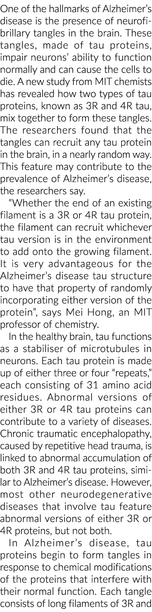 年代老年痴呆症的特点之一是神经原纤维缠结的存在大脑中这些缠结,m