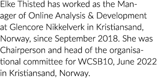 Elke饥渴慕义曾经理在线分析与开发在克里斯蒂安桑嘉能可Nikkelverk Norwa