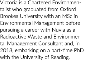 维多利亚是一个特许的环保与获得理学硕士学位毕业于牛津布鲁克斯大学环境马……