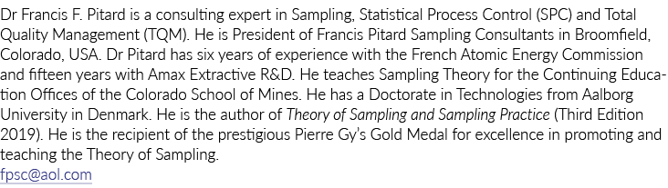 弗朗西斯·f·Pitard博士咨询专家抽样,统计过程控制(SPC)和全面质量管理……