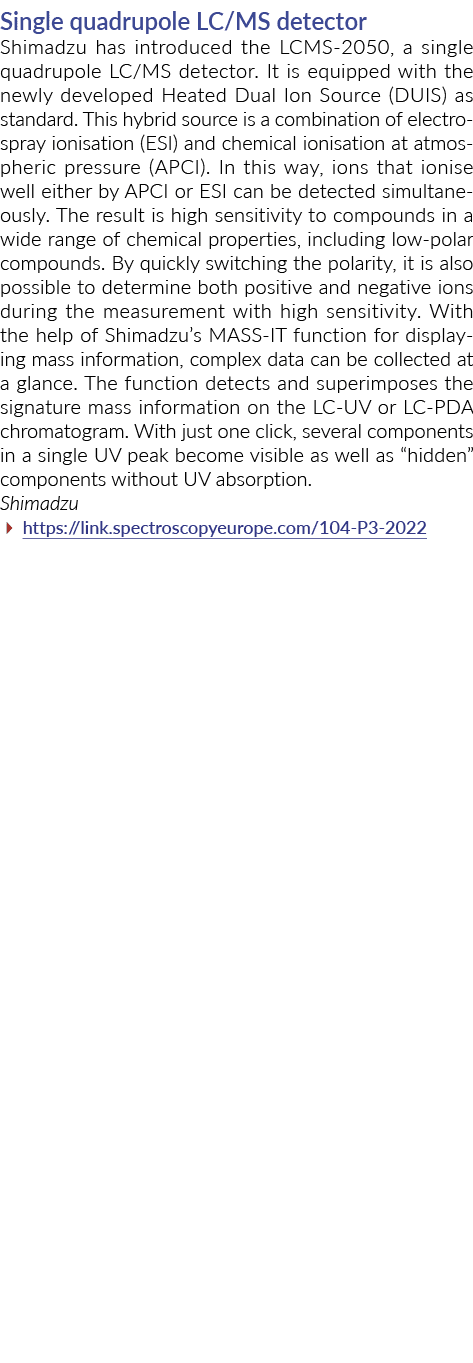 单四极LC / MS探测器日本岛津公司介绍了lcms - 2050,一个四极LC / MS探测器。装备……