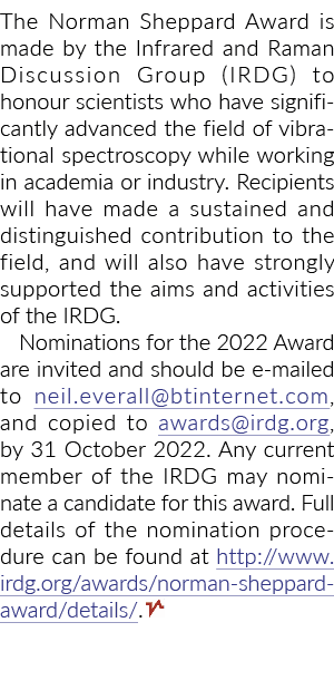 诺曼·谢泼德奖是由红外和拉曼讨论组(IRDG)荣誉科学家团体……