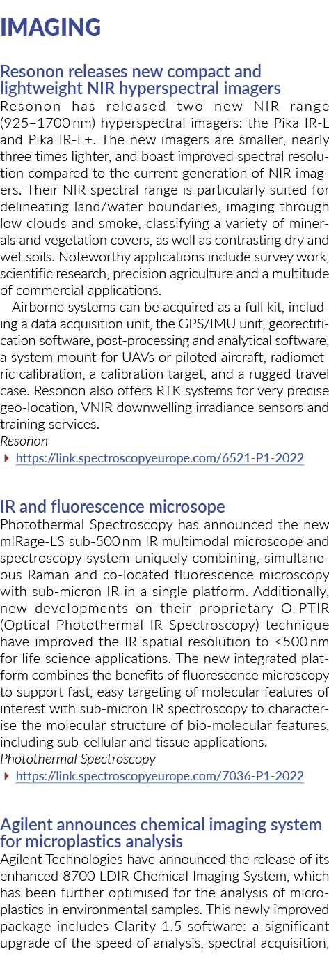 成像Resonon发布新的紧凑和轻量的近红外高光谱成像仪Resonon发布了两个新的近红外光谱范围……
