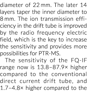 直径22毫米。后来的14层锥内直径8毫米。漂移的离子传输效率……