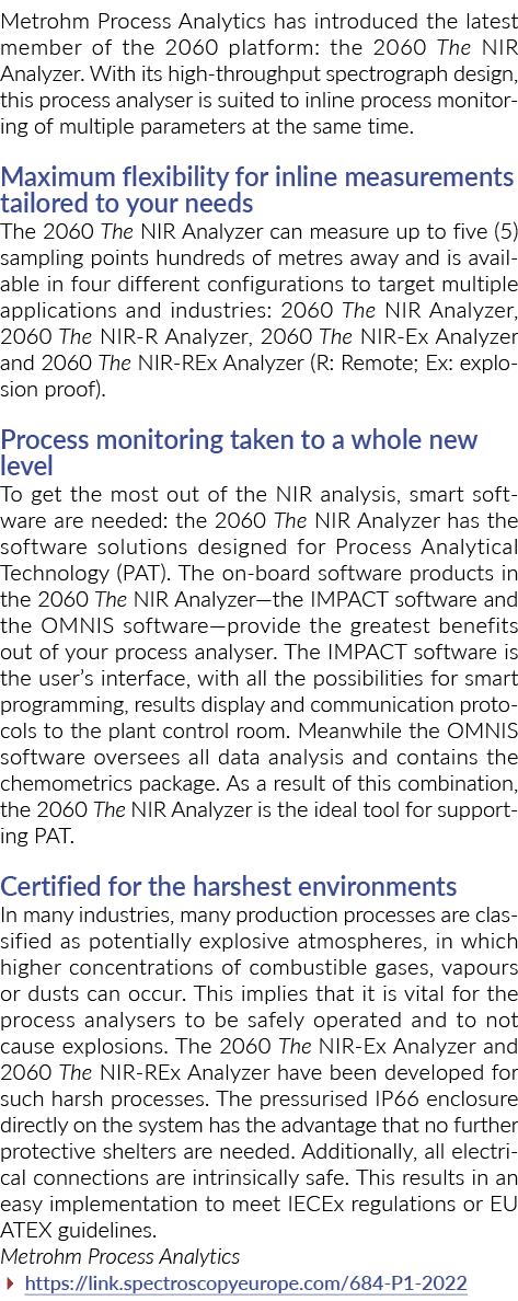 瑞士万通过程分析的最新成员2060年引入平台:2060年的近红外光谱分析仪。以其…