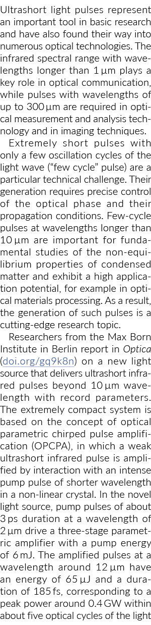 超短光脉冲代表基础研究的一个重要工具,还发现了大量的选择……