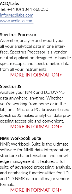 ACD /实验室电话:+ 44 (0)1344 668030 info@acdlabs.com www.acdlabs.com Spectrus处理器组装、分析和报告哟……