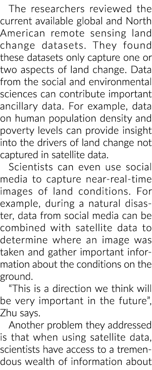 研究人员回顾了当前可用的全球和北美遥感土地变化的数据集。他们佛…