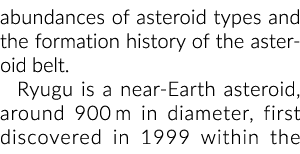 丰度的小行星类型和小行星带的形成历史。Ryugu接近地球的小行星,大约……