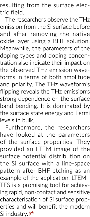 造成表面电场。研究人员观察的太赫兹发射Si表面之前和房颤……