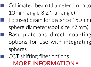 �平行光束(直径1毫米至10毫米,角满3.2°角)�聚焦束距离150 mm球体直径…