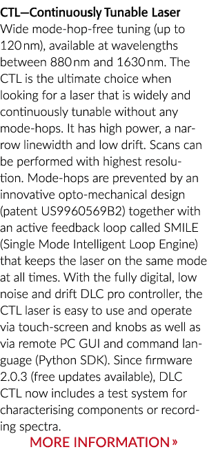 CTL-Continuously宽可调谐激光器模式跳自由调优(120海里),在波长880纳米至……