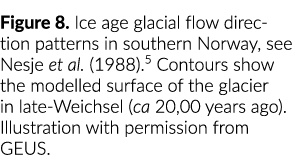 图8。冰期冰川流向模式在挪威南部,看到Nesje et al。(1988)。5轮廓显示国防部……