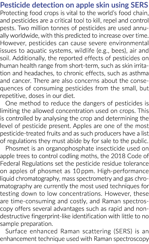 农药检测苹果皮使用ser保护粮食作物是至关重要的全球食物链和农药……