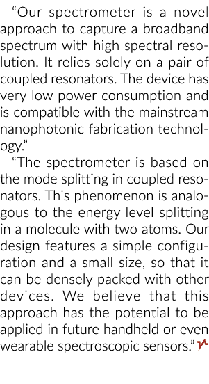 “我们的光谱仪是一种新颖的方法来捕获一个宽带频谱与高光谱分辨率。它是只…