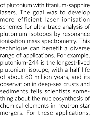 与钛蓝宝石激光器的钚。我们的目标是开发更高效的激光电离作用方案超……