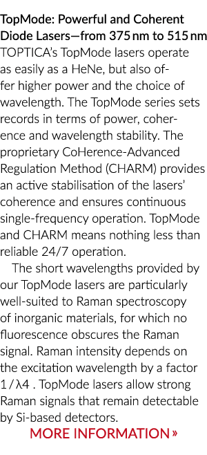 TopMode:强大的和连贯的二极管Lasers-from 375 nm - 515 nm TOPTICA TopMode激光操作,像一只母鸡……