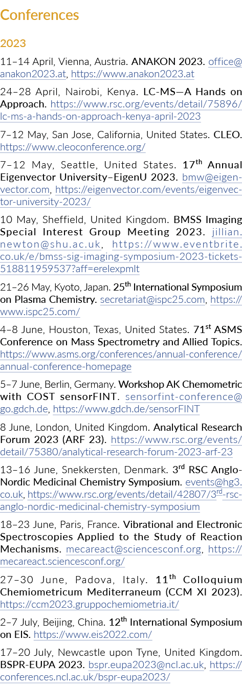 会议于2023年4月11 - 14号,奥地利的维也纳。ANAKON 2023。office@anakon2023.at, https://www.anakon2023.at 24‒28 Apr...